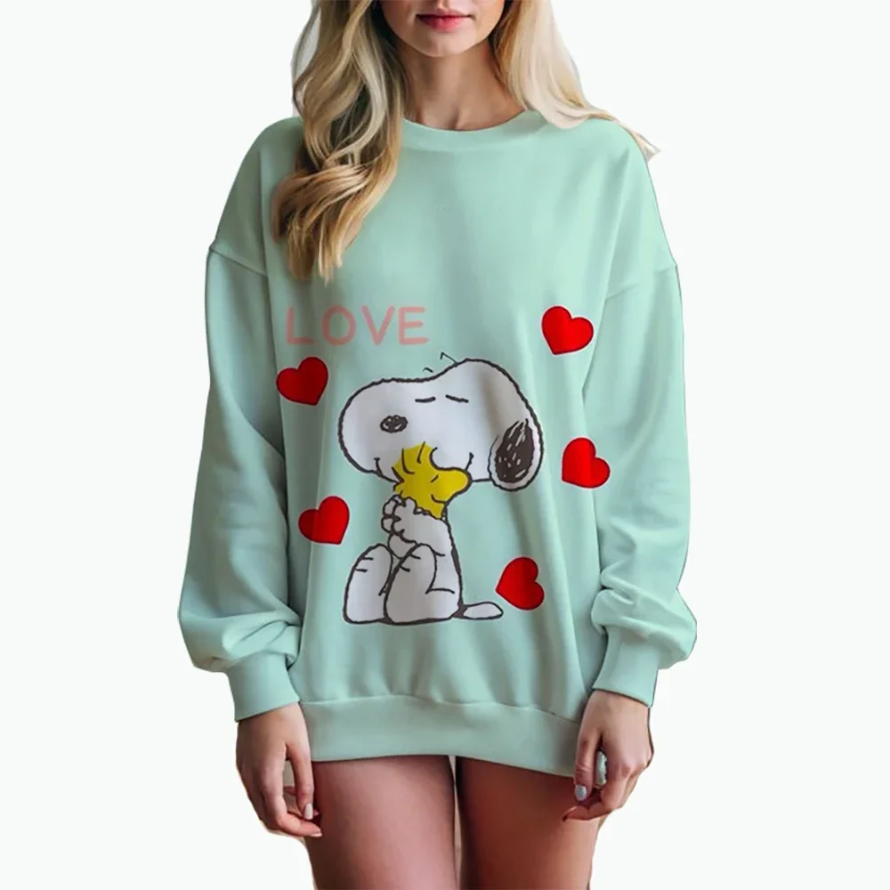 Snoopy Cartoon Anime Women's Hoodie Autumn Winter Edition Women's Round Neck Hoodie 2025 New Fashion Couple round neck pullover