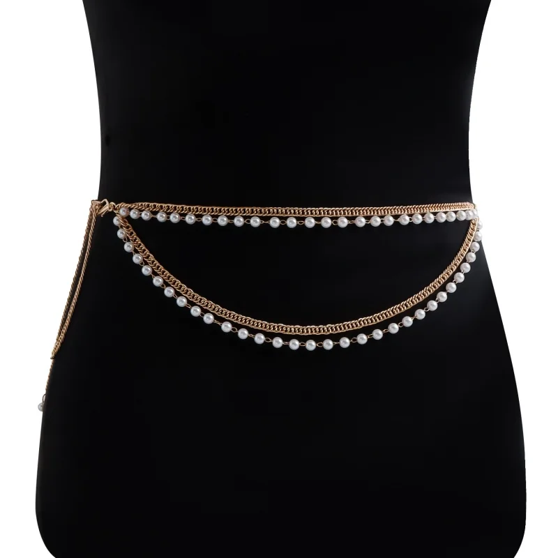 Multilayer Y2K Pearl Waist Chain Korean Style Chains Belts For Women Elegant Stylish Body Jewelry Accessories Party& Casual Wear