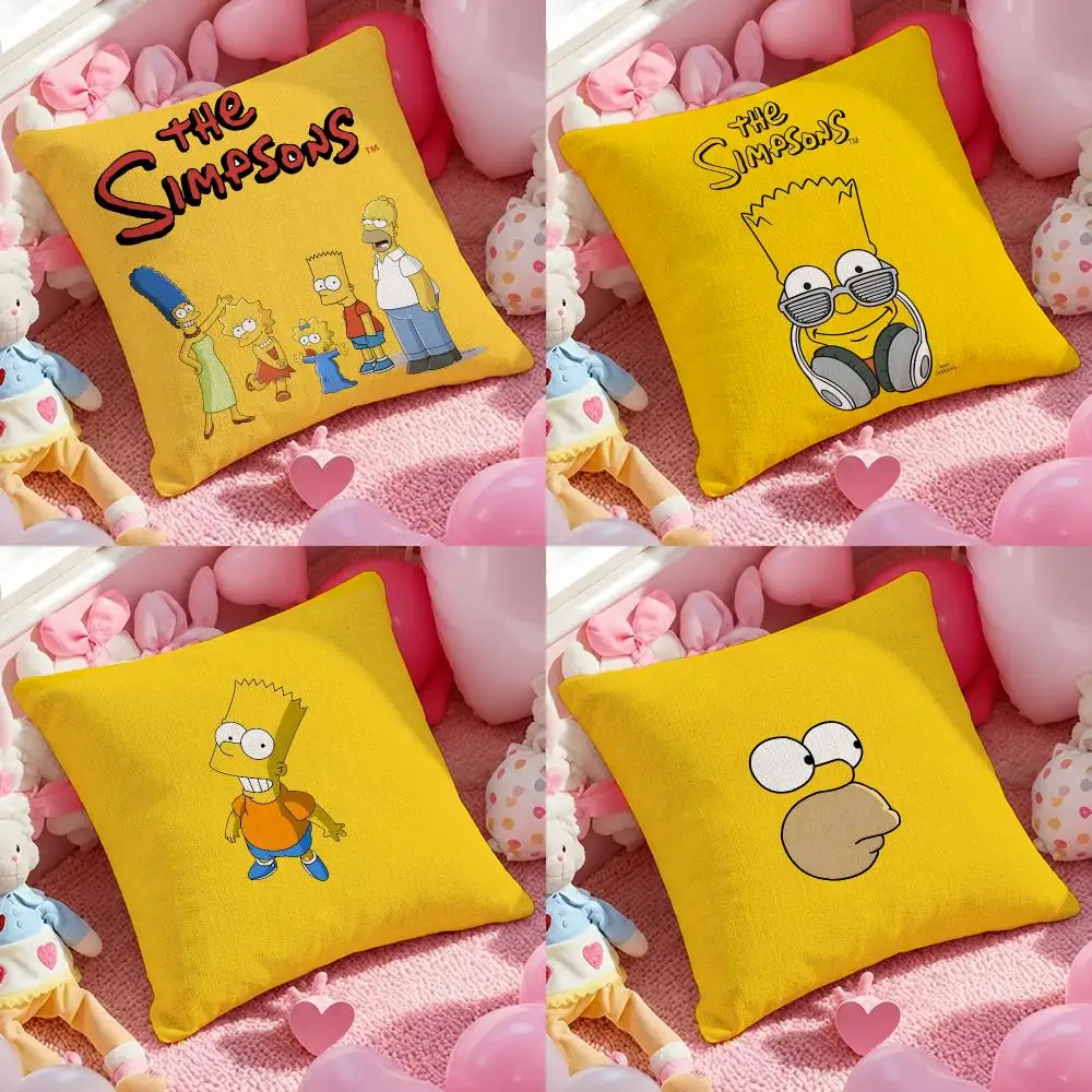 Animation The Simpsons Cushion Cover Pink Linen Textured Double Sided Cushion Cover with Invisible Zipper for Home Decor