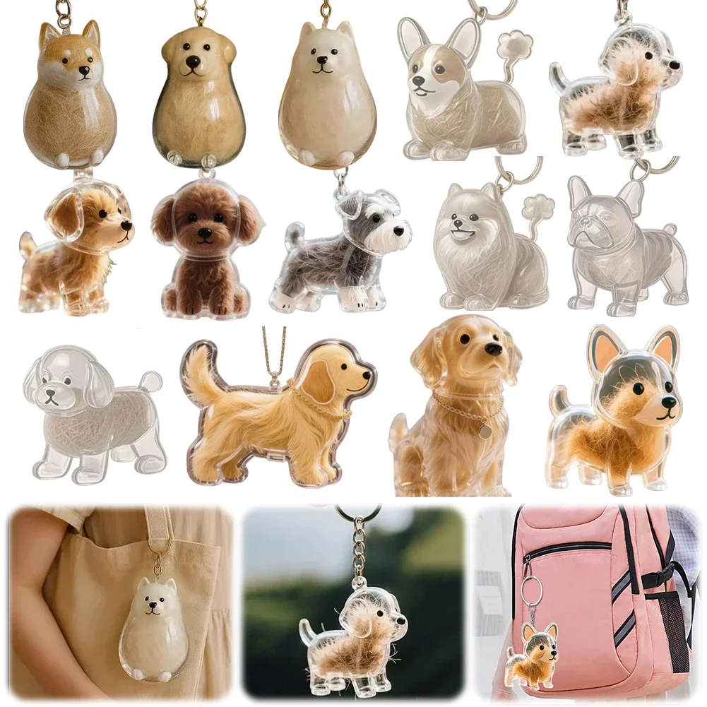 Transparent Dog Shaped Keepsake Pendant Lovely  Dog/Cat Hair Storage Memorial Box With Key Ring for Pet Lover DIY Memorial Gift