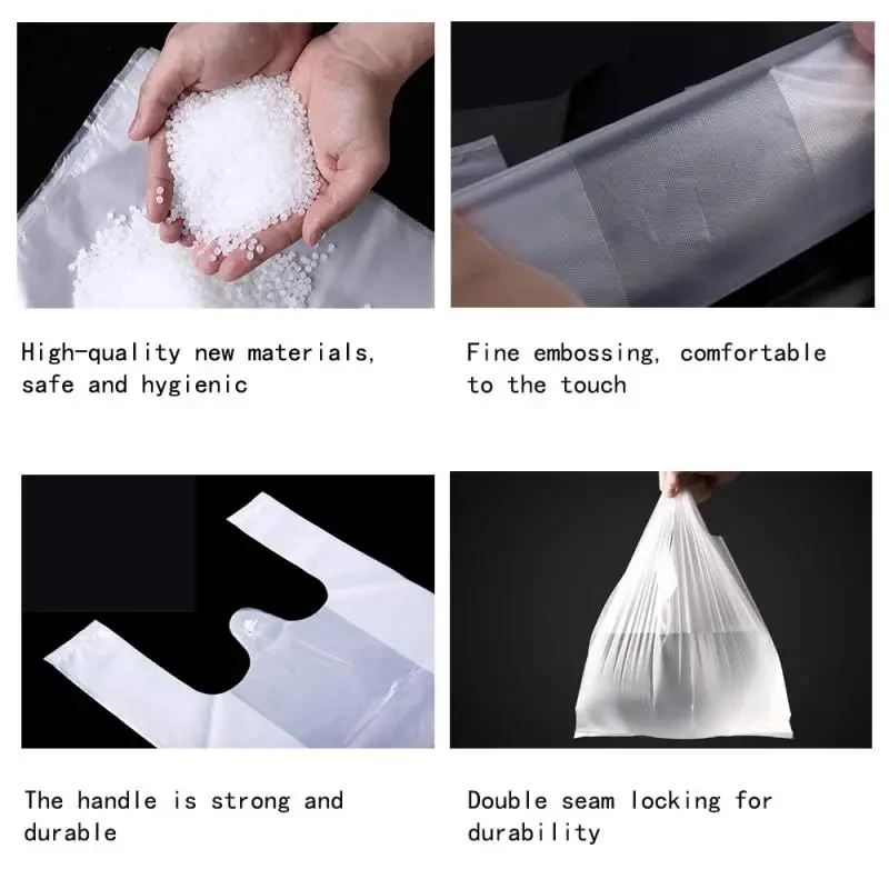 Plastic Shopping Bag 100Pcs Transparent Supermarket Bags With Handle Food Packaging