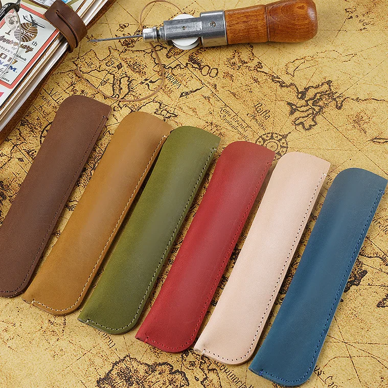 

Новый винтажный креативный подарок из воловьей кожи ручной работы, кобура для ручек, чехол для ручек из воловьей кожи, простая сумка для ручек, защитный чехол, кожаная сумка для ручек, натуральная