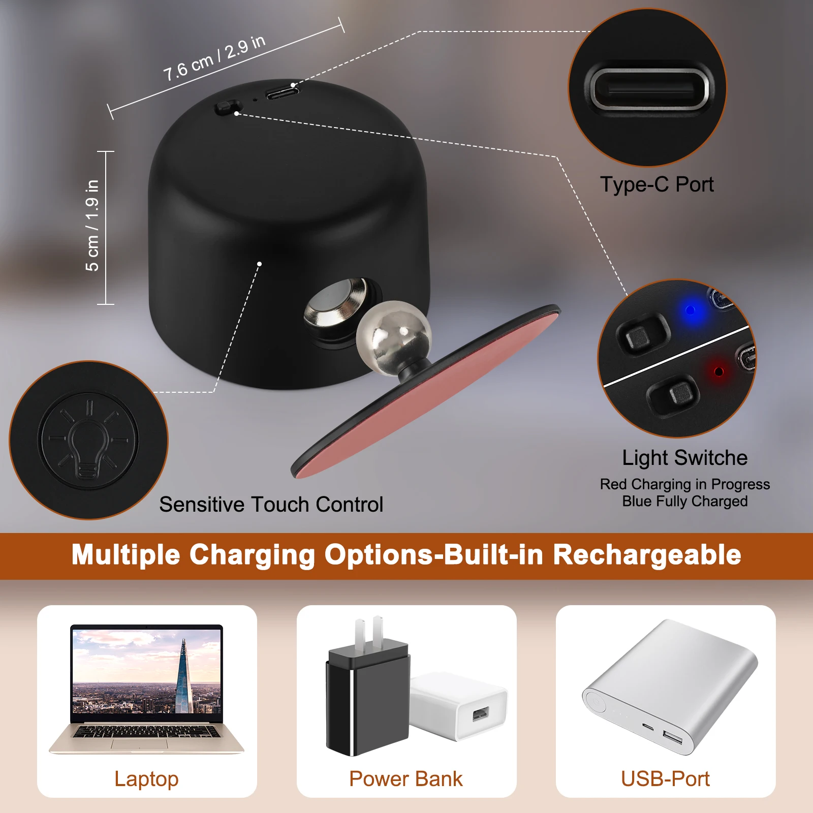 Remote Control LED  Wall Light Night Light, Bedroom Bedside Light, 360 Degree Rotation, RGB Color Changing Light, Dimmable image 5