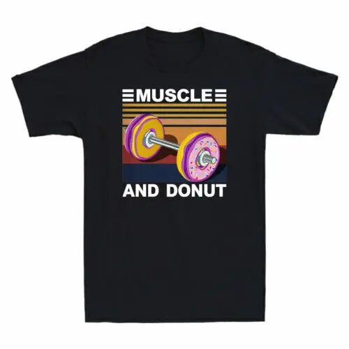 Funny Muscle And Donut Graphic Vintage Gift Men's Cotton Short Sleeve T-Shirt