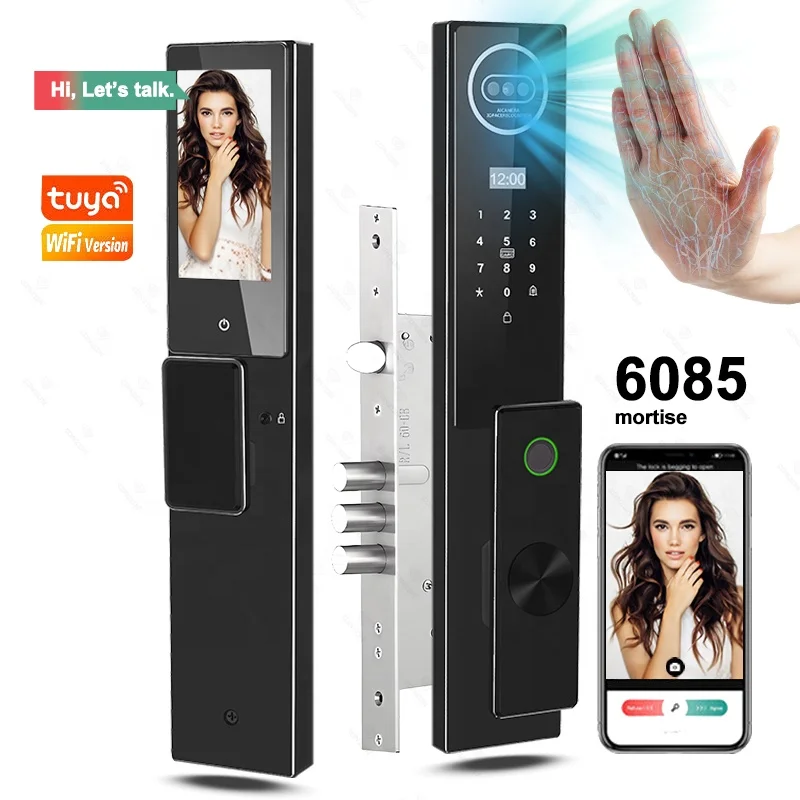 Kunci Kartu Pengenalan Wajah 3D Zigbee Palm Vein Elektronik Sidik Jari Otomatis Kunci Pintu Pintar Wifi untuk Rumah Hotel Apartemen