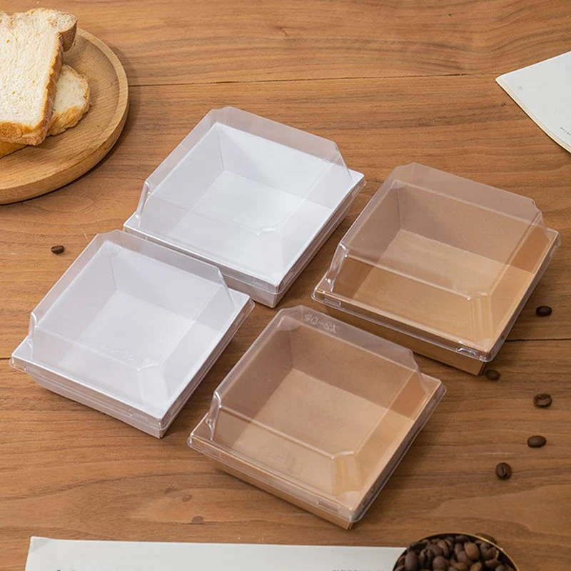 10Pcs Cake Dessert Donut Decoration Box Kraft Paper Cookie Bakery Food Sandwich Packing Box Wedding Birthday Party Supplies - view 5