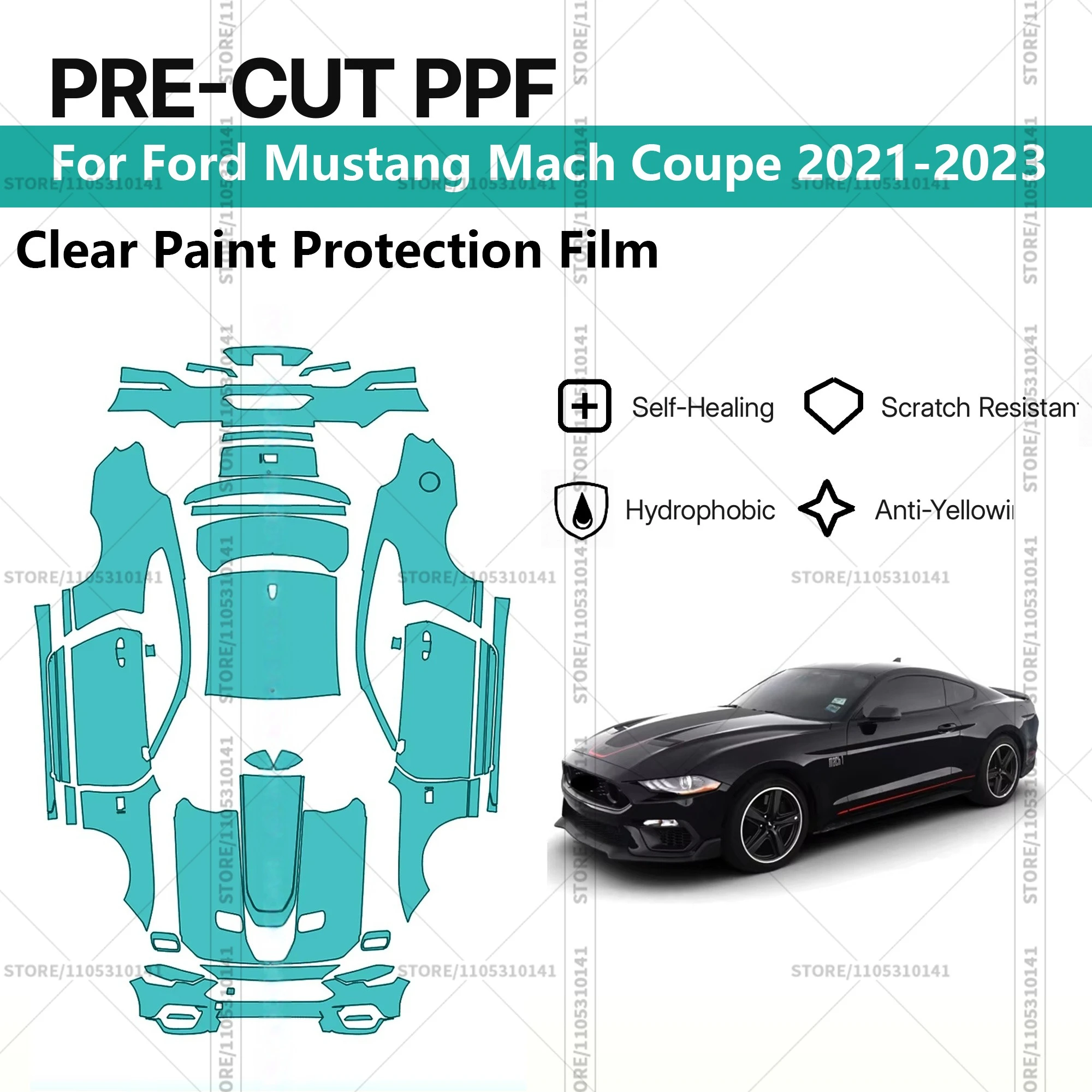 

Pre-Cut Paint Protection Film PPF Transparent Car Film Automotive PPF Full Vehicle For Ford Mustang Mach Coupe 2021-2023