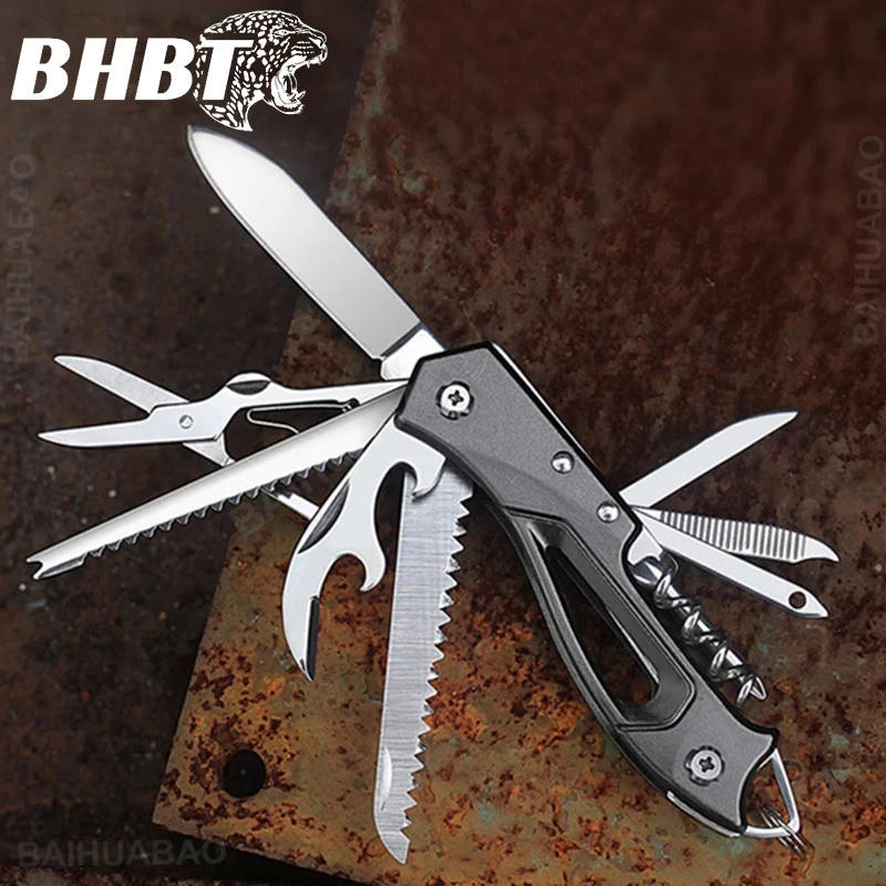 BHBT MIni 11 in 1 EDC Multitool Folding Knife Scissors Saw Bottle Opener Outdoor Camping Portable Combination Tools