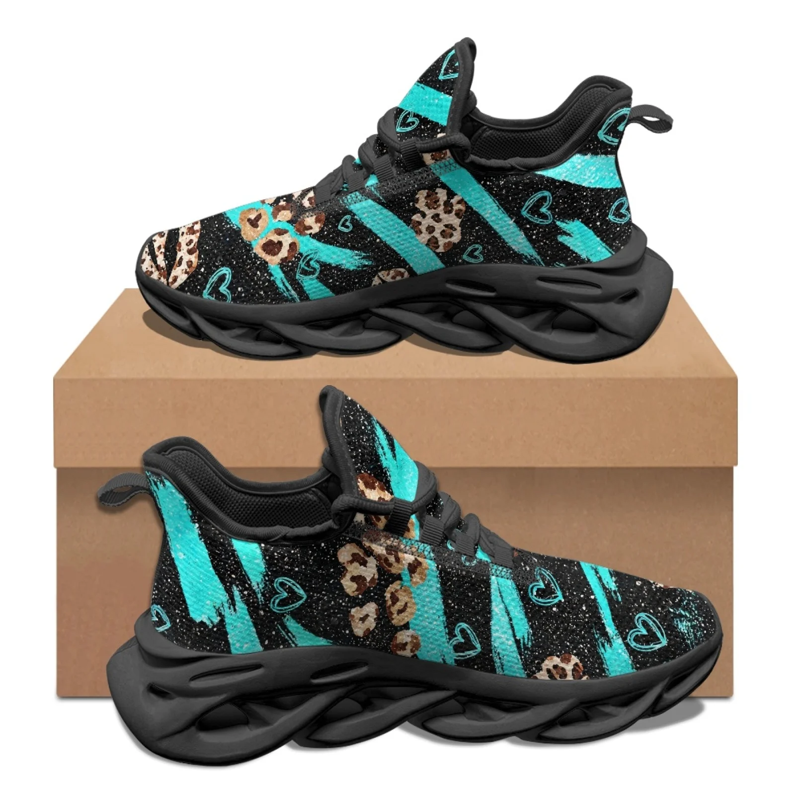 PENSTROLL Leopard Heart Teal Men's Tennis Shoes with Mesh & EVA Athletic Footwear for Casual Jogging Work and Daily Wear