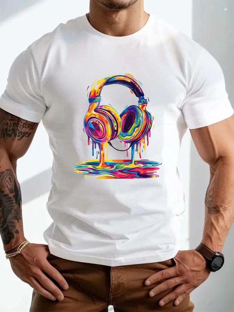 Men\'s  Psychedelic Headphones T-shirt 3D Printing Summer Street Daily T-shirt Leisure Sport Breathable Plus Size Men\'s Clothing