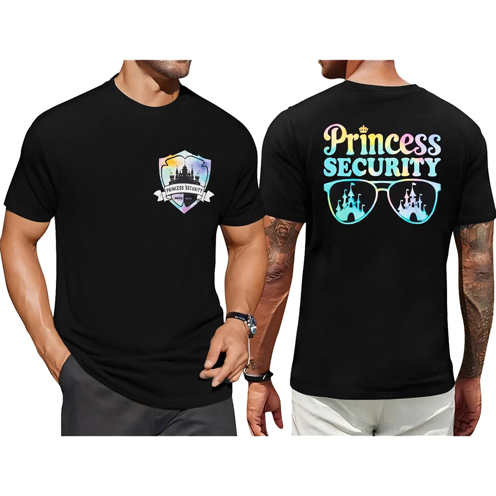 Disney FRAYED Men's Magical Princess Security Team T-Shirt Daily Casual Plus Size Short-Sleeve T-Shirts for Dad Birthday Party