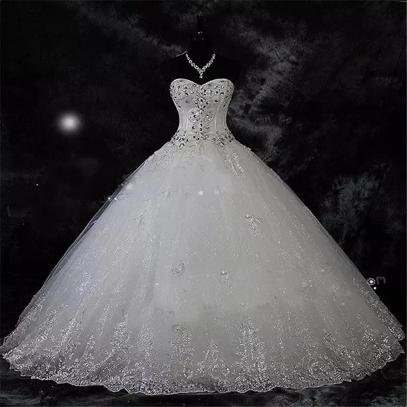 2021 New Ball Gown Lace Wedding Dresses Shiny Beading Wedding Gowns Bride Dress