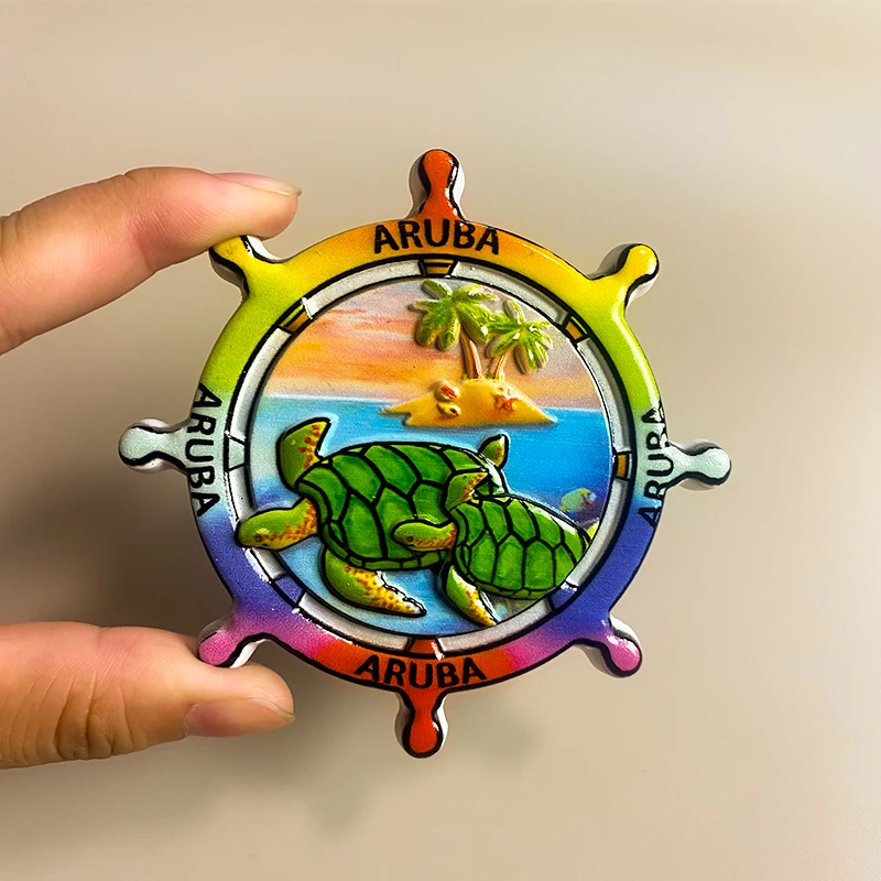 هدايا سياحية من أروبا - مغناطيس ثلاثي الأبعاد لعجلة قيادة السلحفاة للثلاجة وأدوات تزيين المنزل والحرف اليدوية