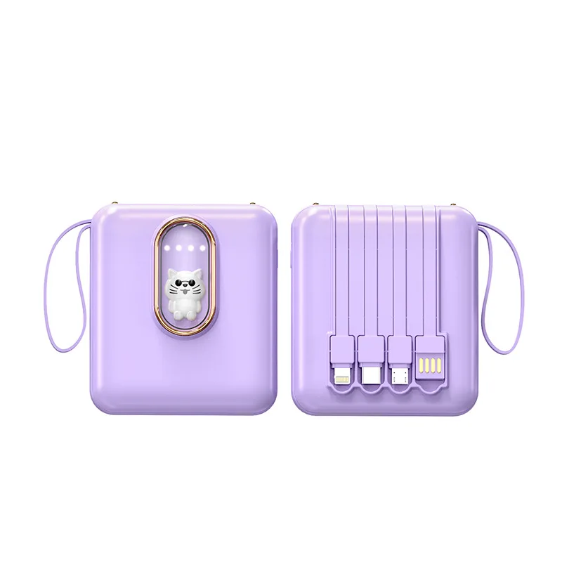 

Cute Mini Power Bank 20000mAh Built in Cable Portable Charger Powerbank for iPhone 16 15 Samsung S25 S24 Huawei Xiaomi Poverbank