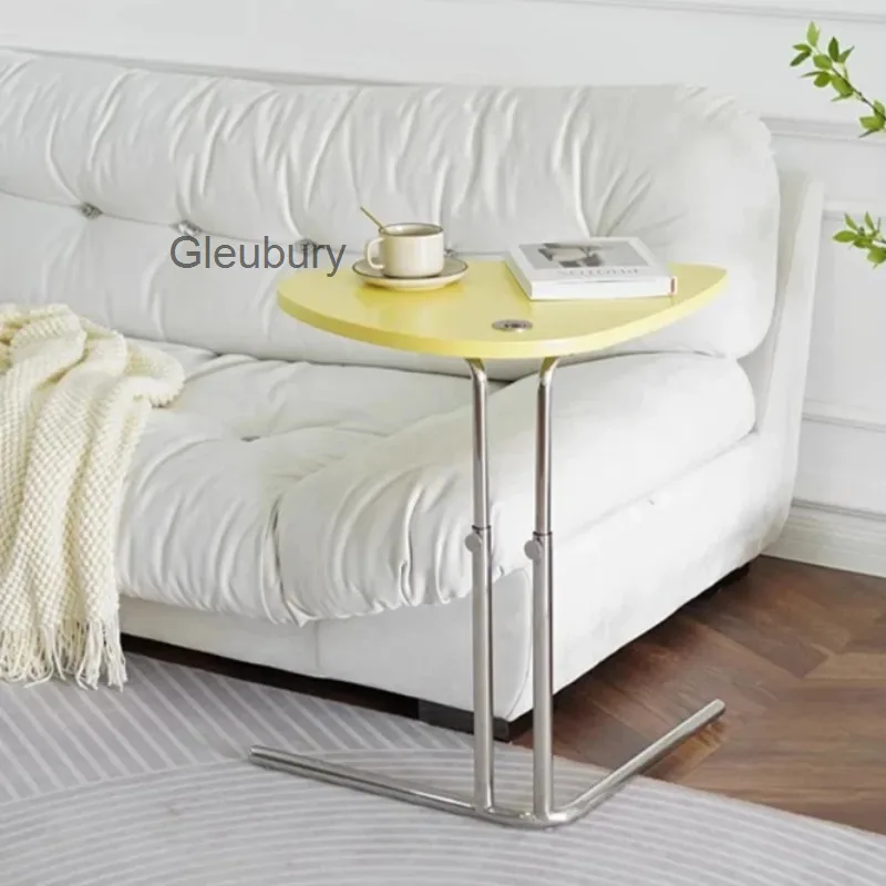 Height Adjustable C-Shaped Side Table with Top, Chrome Metal Frame Overbed Table for Living Room & Bedroom