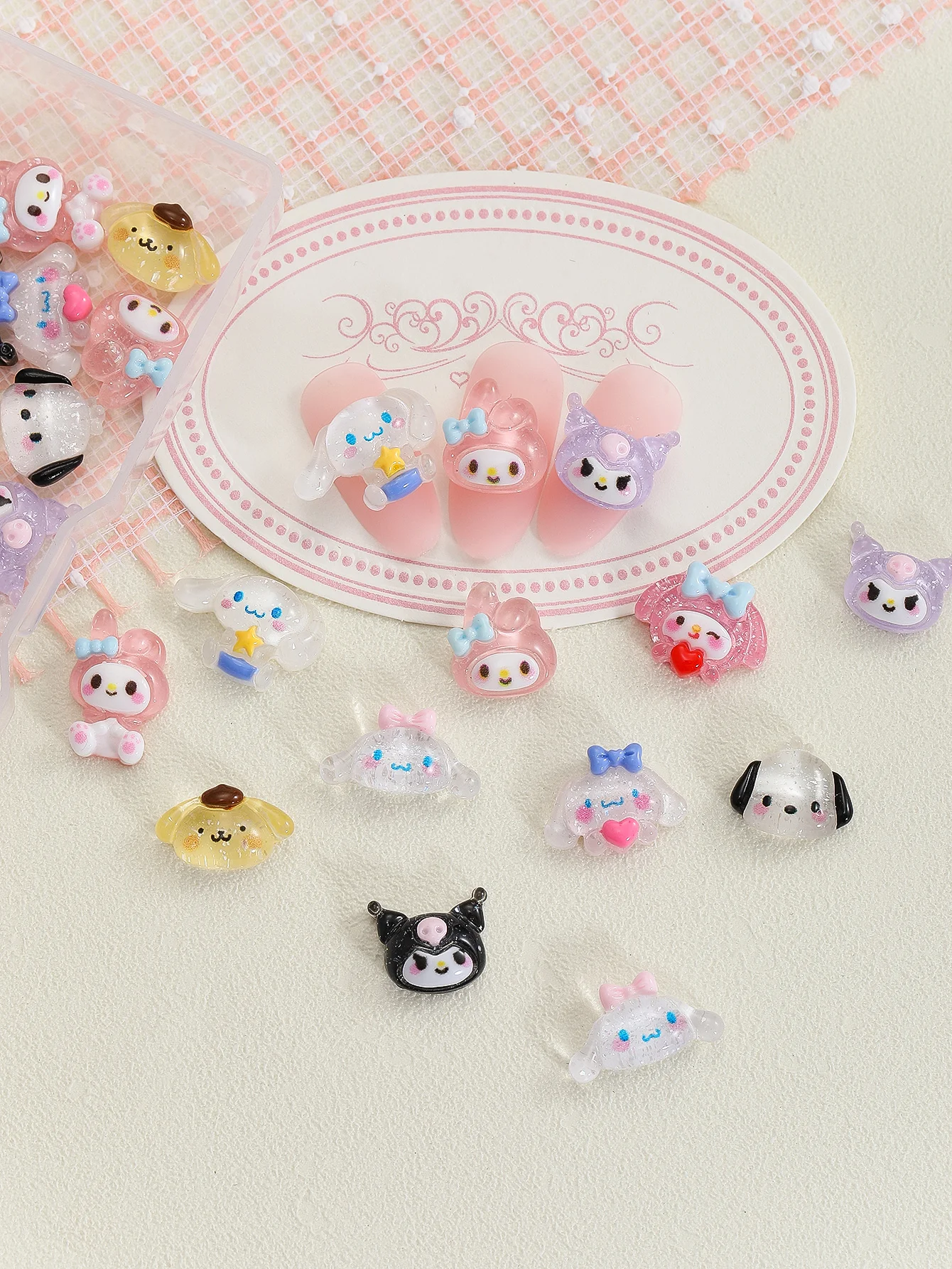 

50Pcs/Bag cartoon nail accessories hand-painted resin cute Kuromi Pochacco Hallo Kitty cinnamon fruit melody accessories