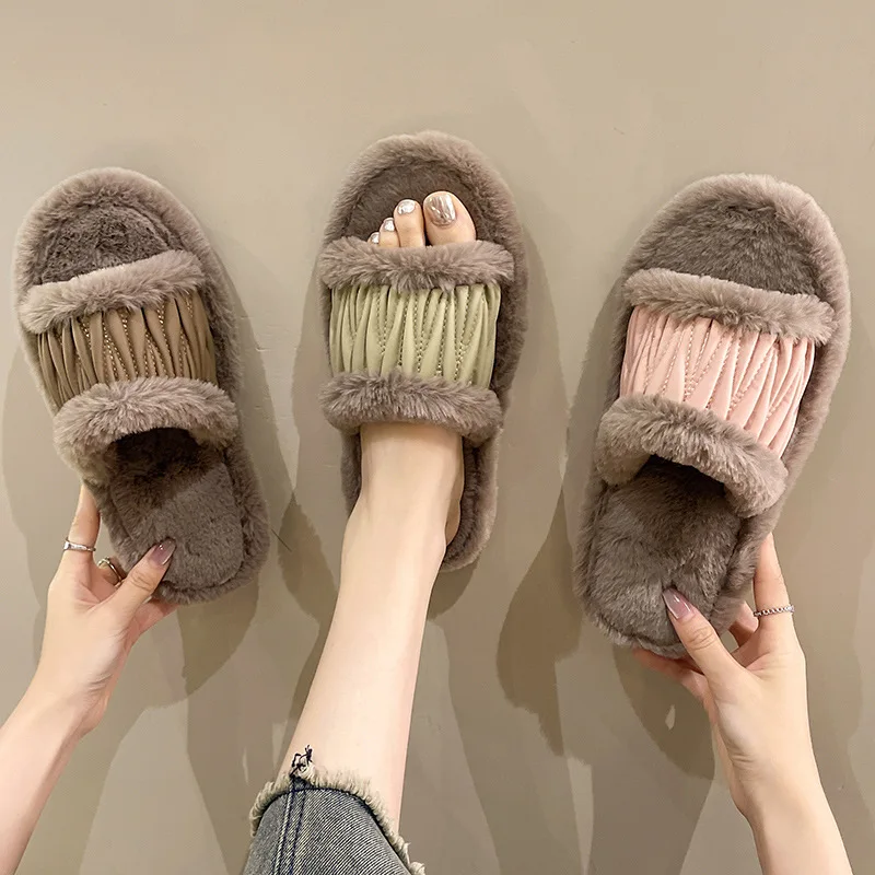 

Casual Fluffy Slippers Women Home Fashion Popular Plush Winter Designer Shoes Girls Flats Chic Elegant Platform Slippers Indoor