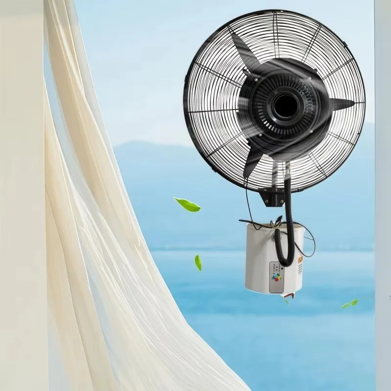 Wall Mounted Industrial Mist Fan, Remote Control Electric Design, Multi-purpose Cooling Humidifier with Dust Removal Function