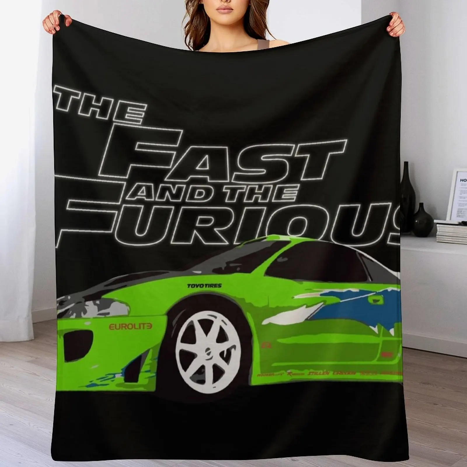 

Mitsubishi eclipse DSM kawasaki green Throw Blanket Shaggy wednesday Furrys Blankets