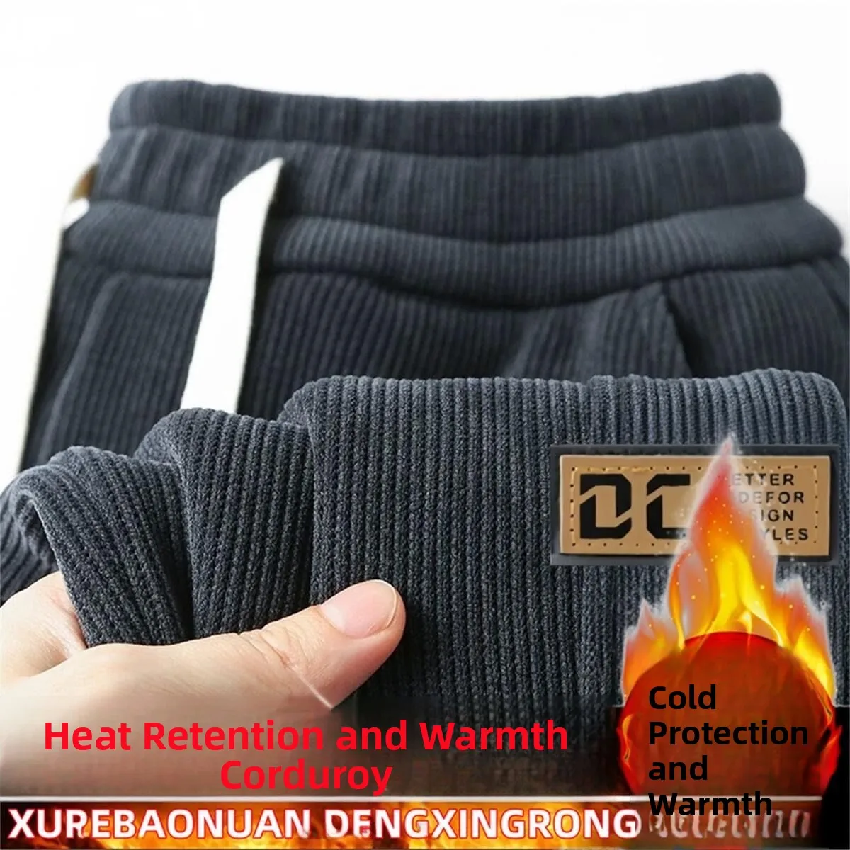 

Thiened Fce Lined Corduroy Sweatpants Loose Fit Spor Casual Trousers with Dstring And kets for Men's Daily Wear