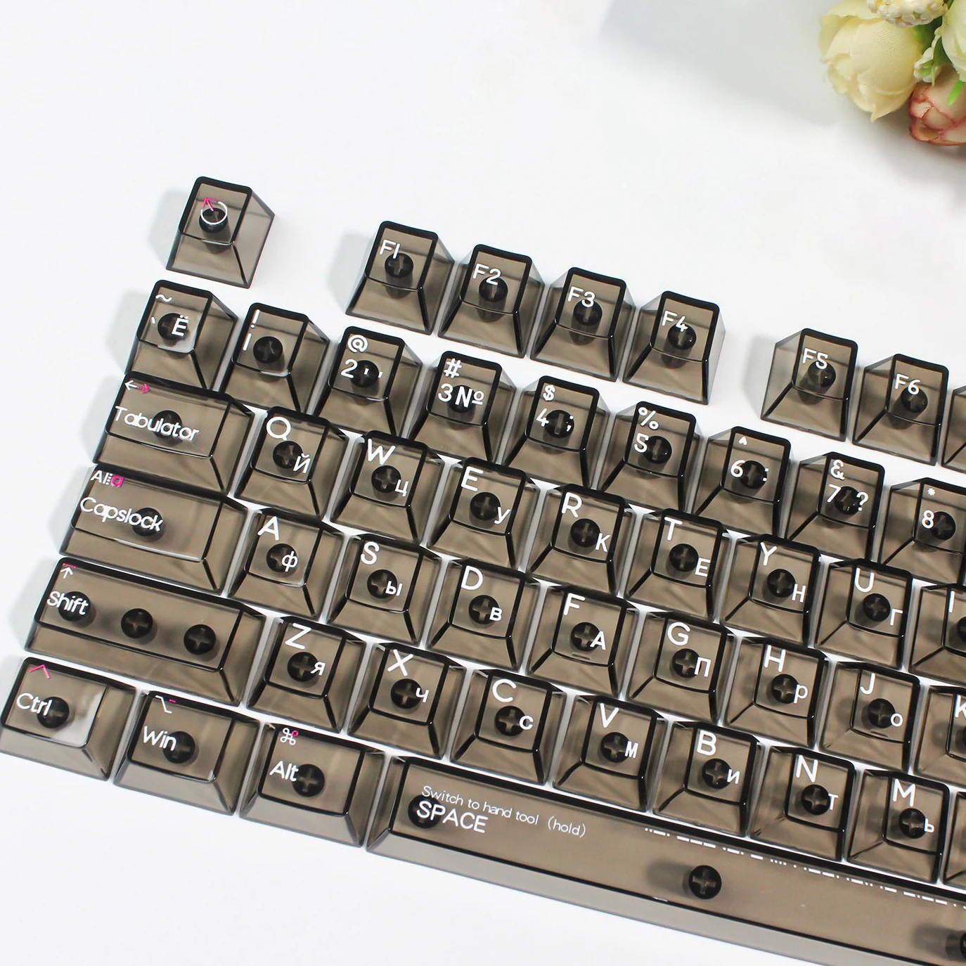 Crystal Transparent Russian Keycaps Cherry Profile Backlit RGB Keycap For Mechanical Gaming Keyboard ISO Enter PC Key Caps DIY