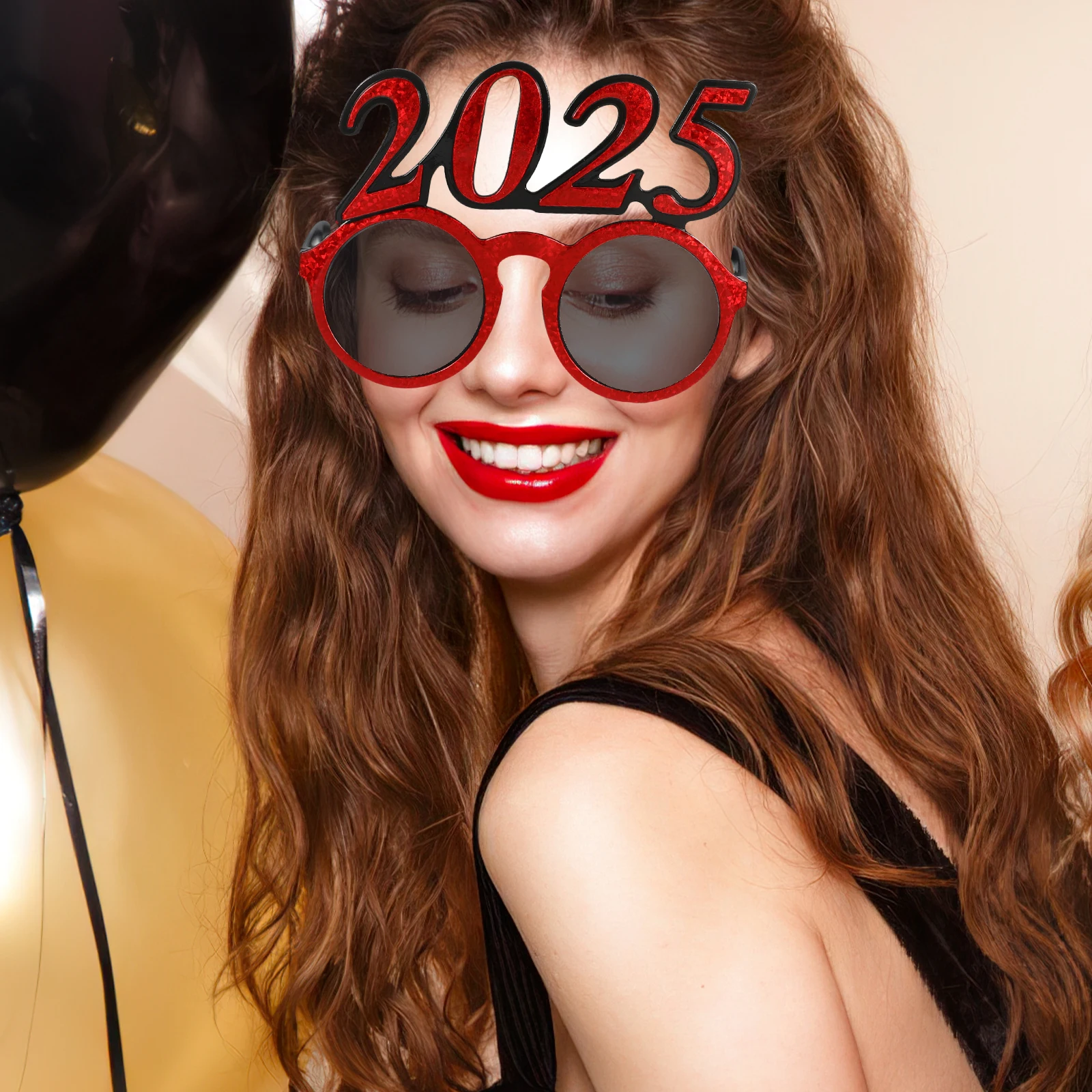 

Circular 2025 Digital Eyeglasses Red Funny Design Party Glasses Props Photo Accessories New Year Supplies Plastic Frame