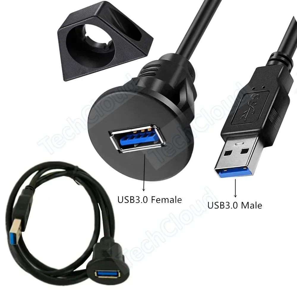 5Gbps USB Waterproof Embedded Dashboard Panelcharge cable USB 3.0 Port Male to Female Car Motorcycle charge Extension Cable