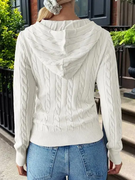 Damestrui 2025, lente herfst, nieuw effen kleur, zakontwerp, lange mouw, casual slanke trui met capuchon en ritssluiting