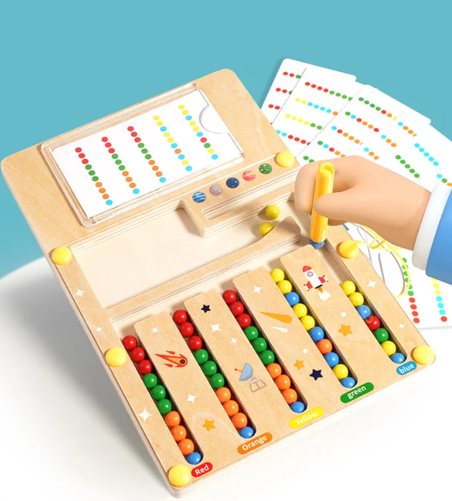4 Color Wooden Magnetic Sorting Maze with Pen & Cards, Montessori Logic Puzzle, Educational Toy for Toddlers Kids