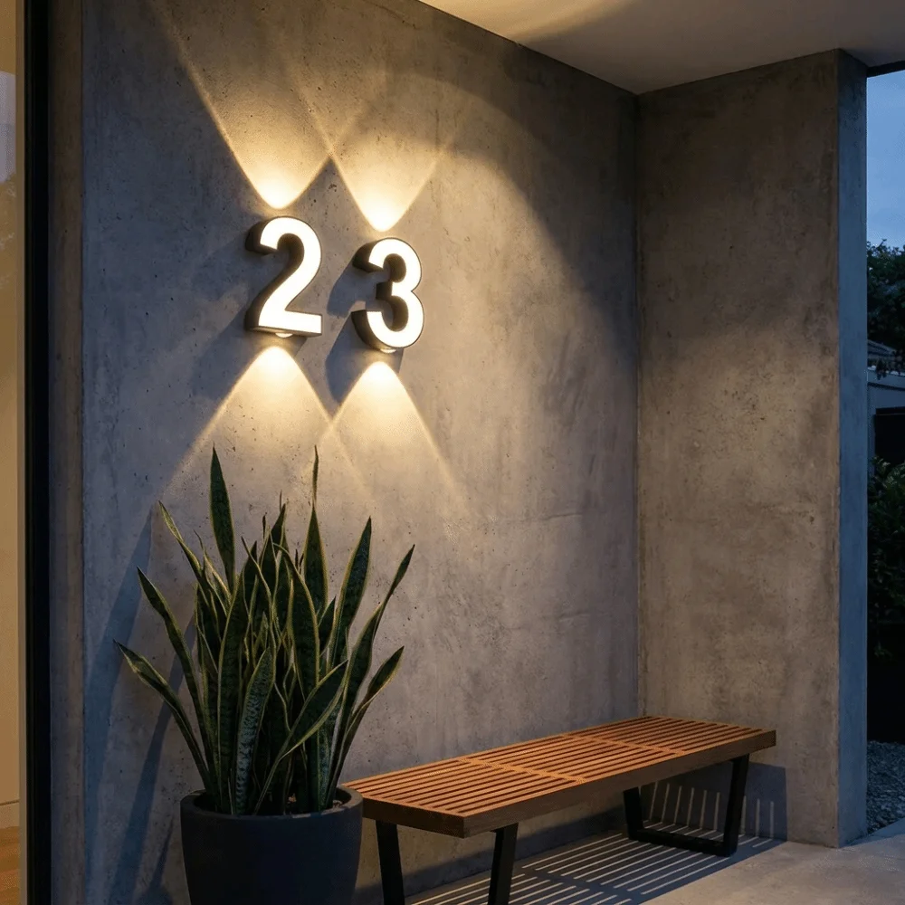 Minimalist Styling Nordic Modern LED Wall Light Simple Geometric Structure Waterproof House Number Plaque Lamp