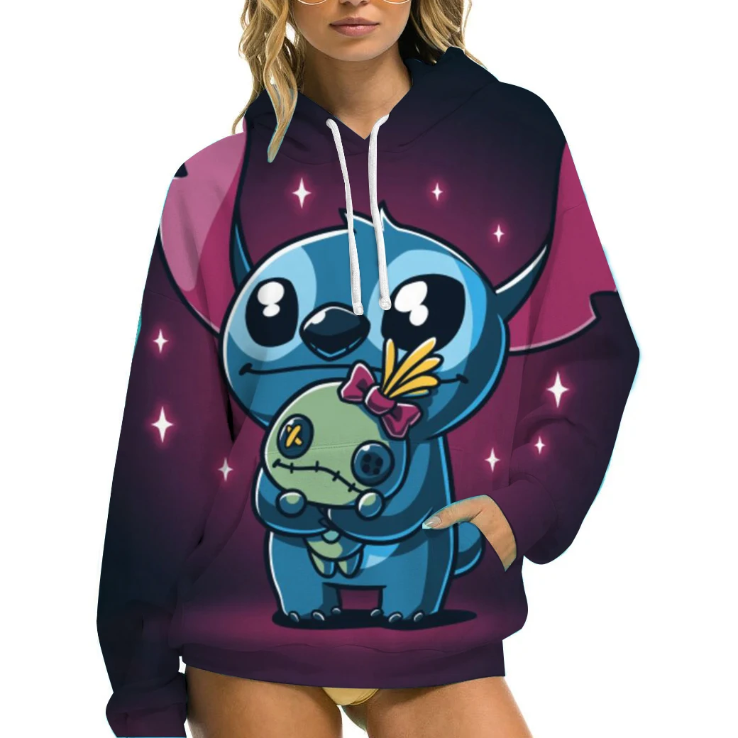 Sweat à capuche Disney Stitch pour femme, vêtement de rue Harajuku, vêtements de sport d'automne