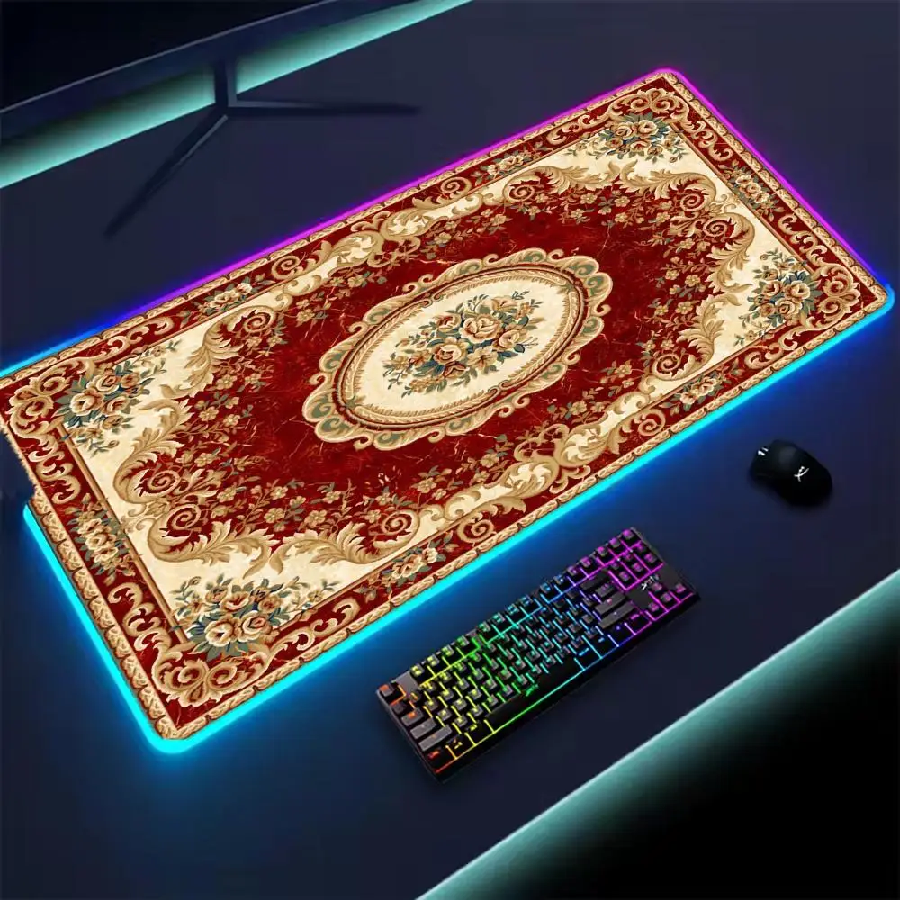 

RGB Gaming Mouse Pad Persian Desk Mat HD Black Gamer Accessories Large XXL LED Light MousePads PC Computer Carpet With Backlit