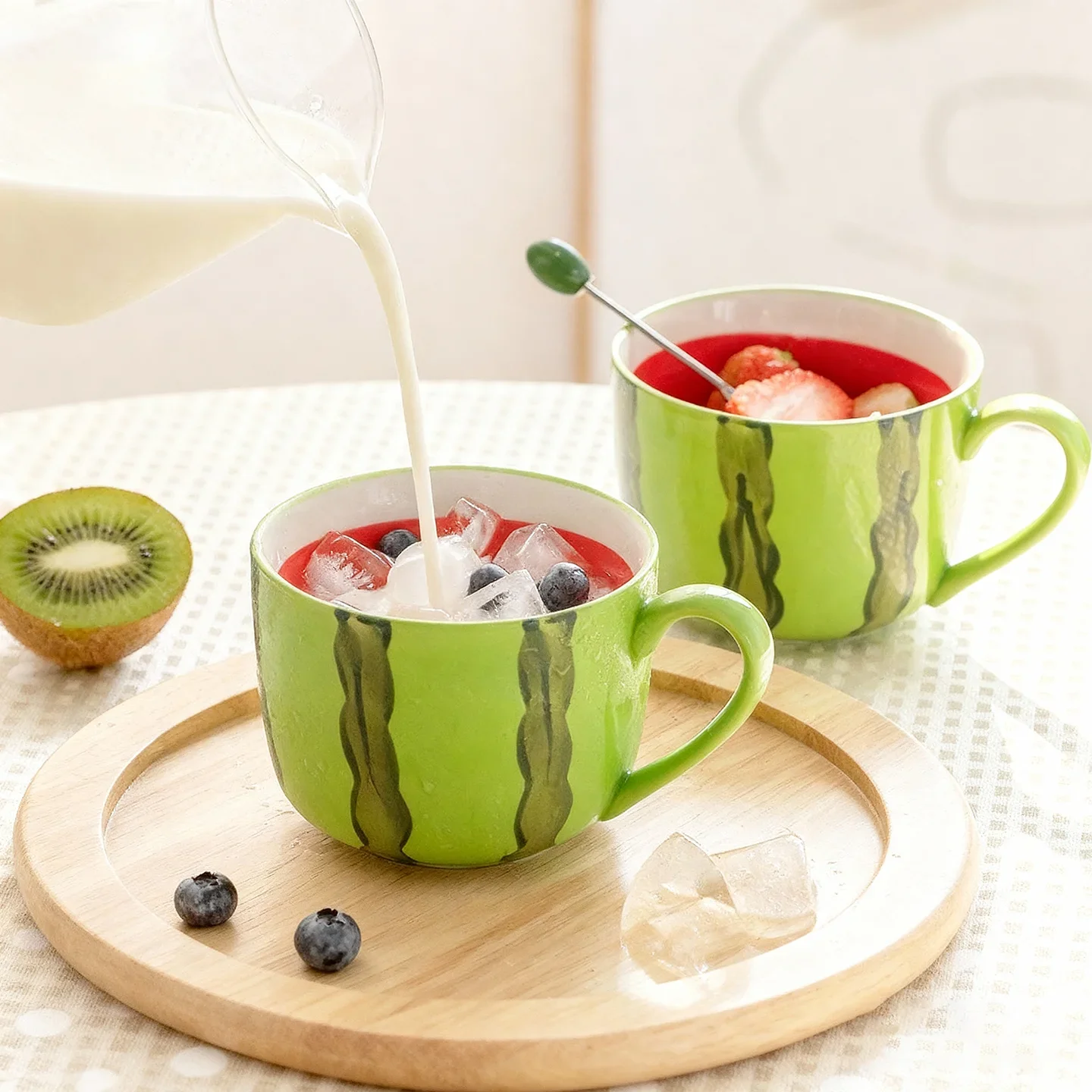 Hand Printing Fruit Series Ceramic Mugs Female Office Milk Coffee Cups Household Couple Breakfast Oat Cup Friends Creative Gifts