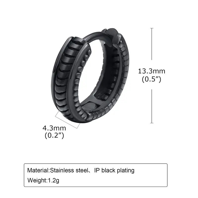 Vnox Stylish Hoop Earrings for Men Boys, Stainless Steel Huggies Earring, Ethnic Punk Rock Male Ear Gifts Jewelry - Image 5
