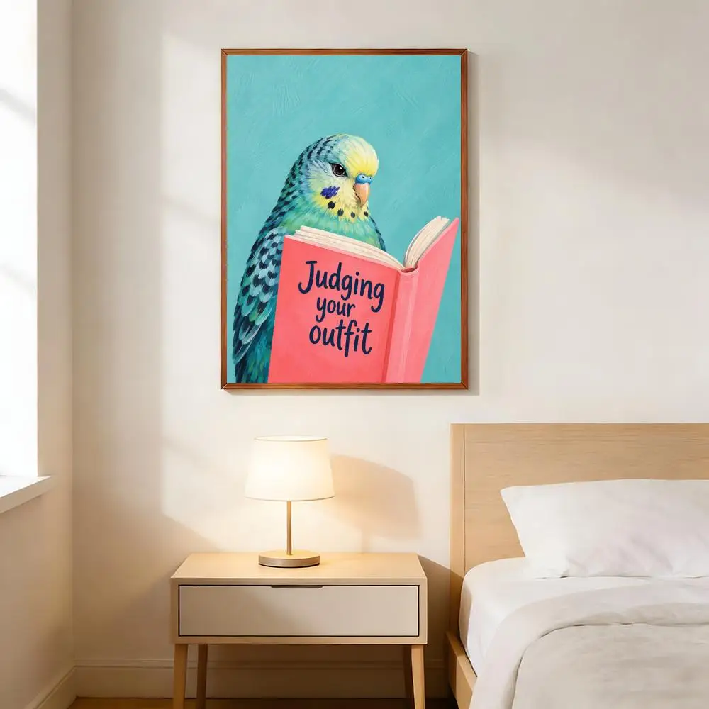 Funny Pigeon Reading Book Pooping On People Wall Art Print Poster for Living Room Bedroom Home Decor Poster