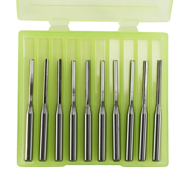 10 Pcs Two Flutes Straight End Mills Straight Slot Bit Wood Cutter Two Double Flute Bits 3.175X2x17mm For CNC Router