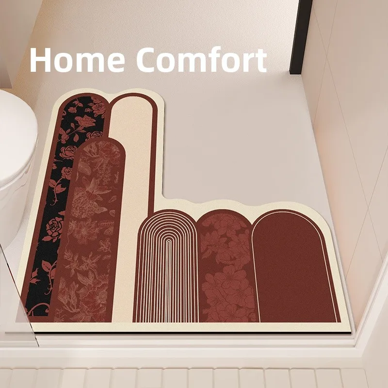 

Bathroom L-Shaped Mat Toilet Entrance Anti-Slip Soft Pad New Chinese Style Home Use Absorbent Dirt Resistant Foot Pad