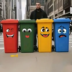 4 sheets/Set Cartoon Face Stickers,Self-Adhesive, Plastic Surface Compatible,Home Decoration Suitable for Trash Can, oilet Decor
