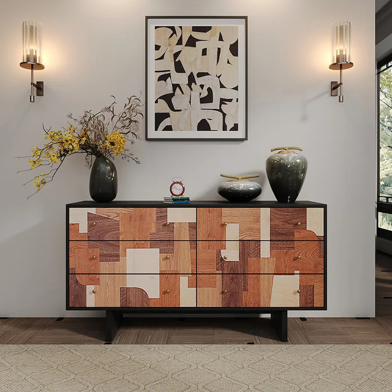 

Medieval solid wood six-chest cabinet, living room against the wall, storage decoration, drawer cabinet, household