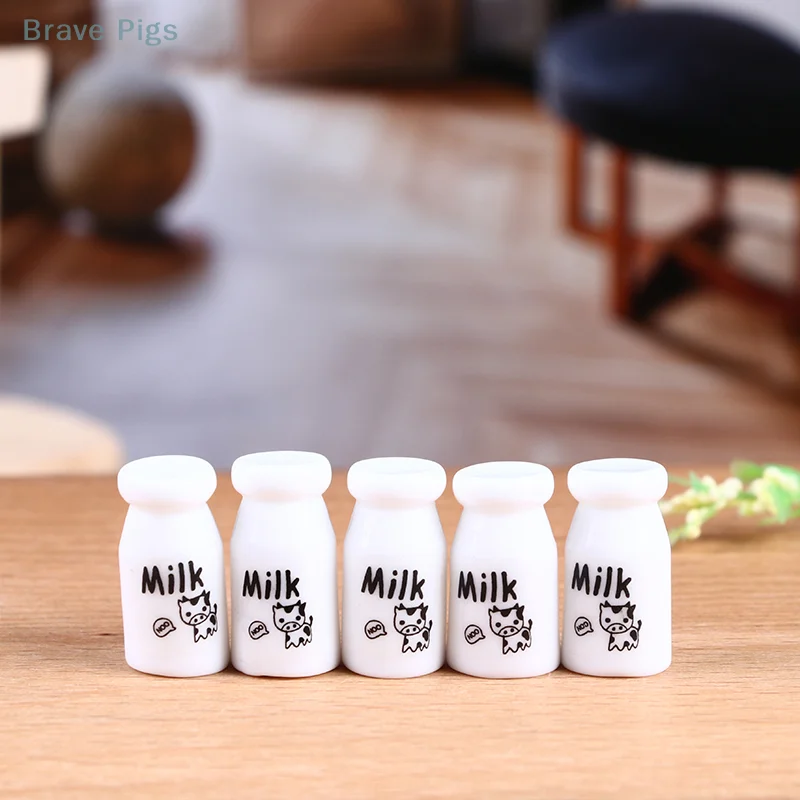 5Pcs Miniature Milk Bottle Model Toys Decoration Accessories Dolls Kitchen Food