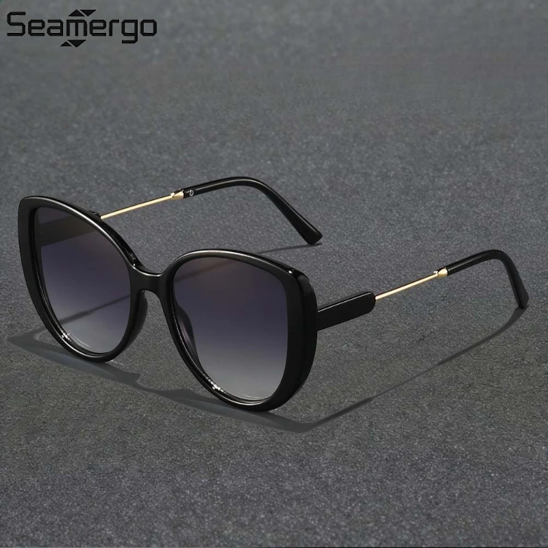 SEAMERGO Damen Modische UV-beständige Großrahmige Cat-Eye Sonnenbrille Farbsplitter-Design Luxus Designer Dekorative Brille