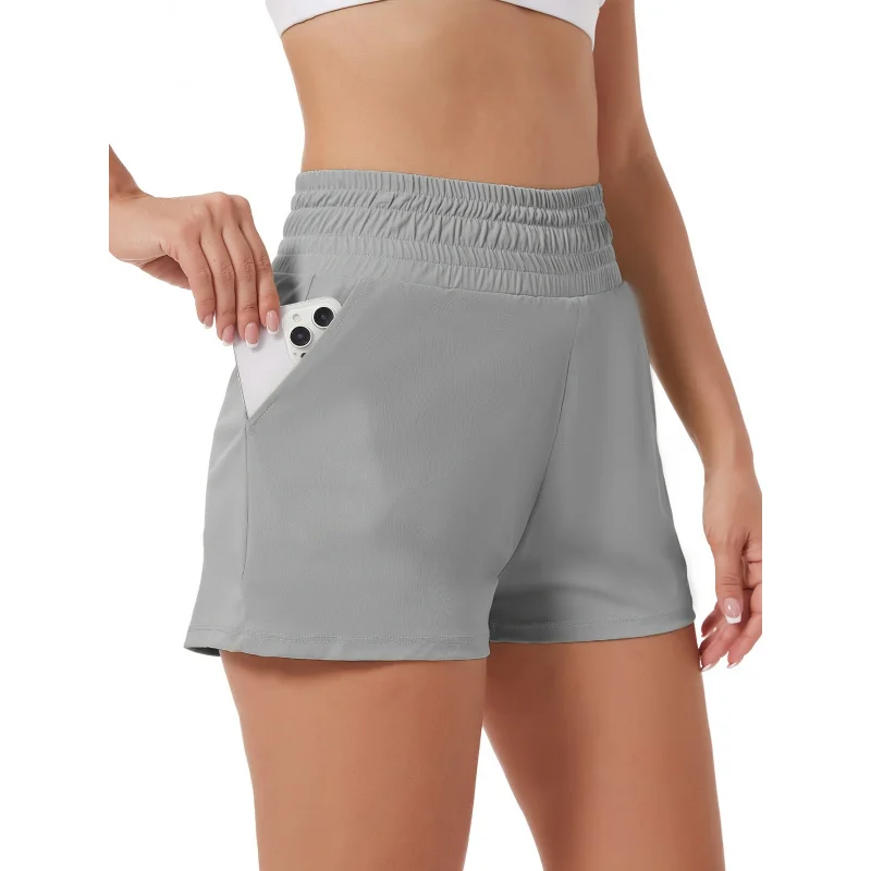 여성 스포츠 반바지，높은 허리 반바지，메쉬 라이닝과 포켓，스포츠에 적합