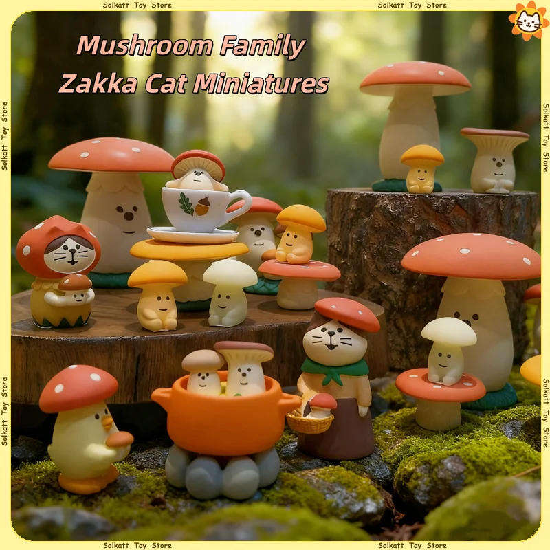 Familia de setas Zakka gato miniatura modelo japonés planta comida juguete DIY dibujos animados Micro paisaje escritorio resina adorno para el hogar artesanías