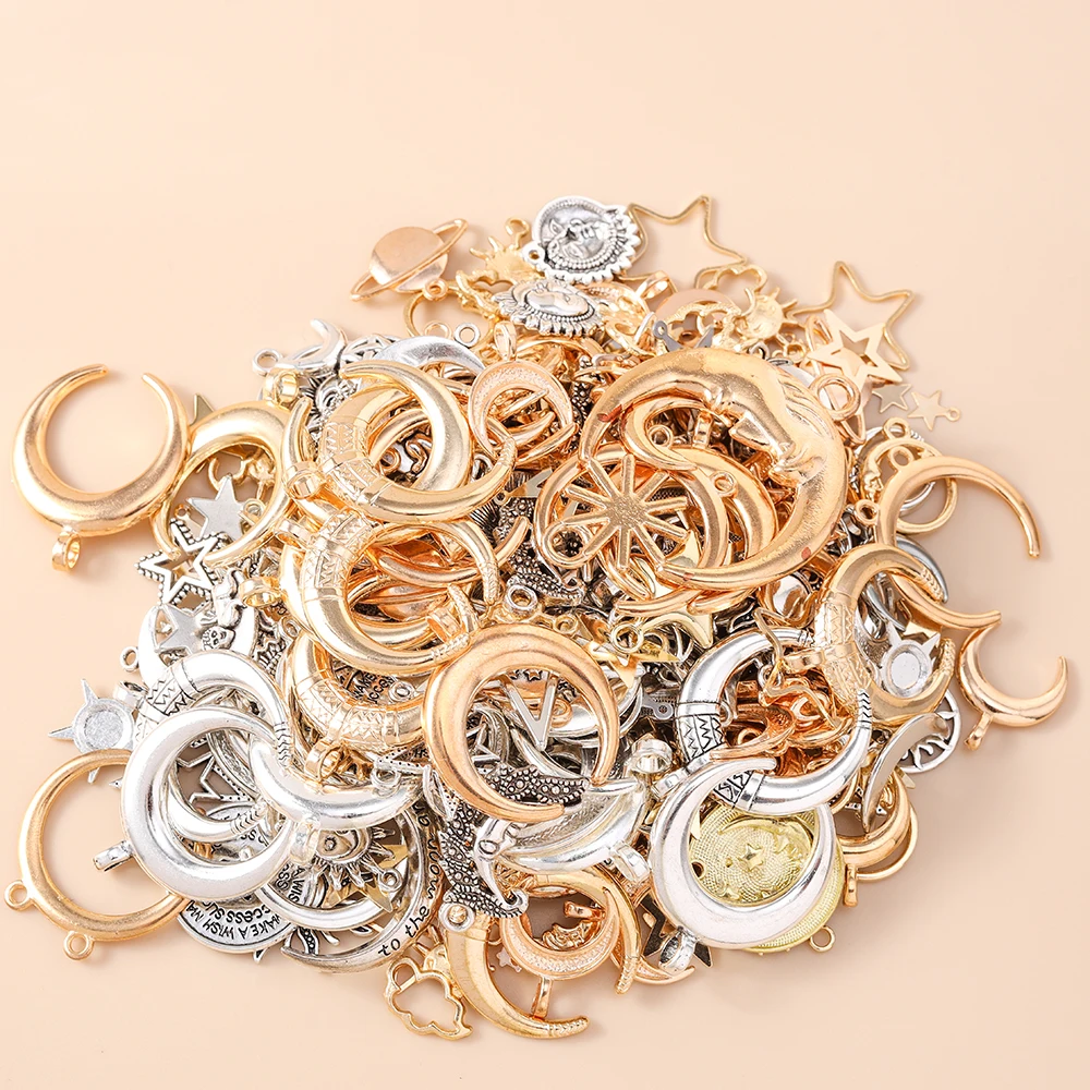 Leslie 10 Stück Gold Silber Farbe Metall Sonne Mond Stern Anhänger Legierung Charms DIY Schmuckherstellung Halsketten Armband Handarbeit Handwerk – Detail 4