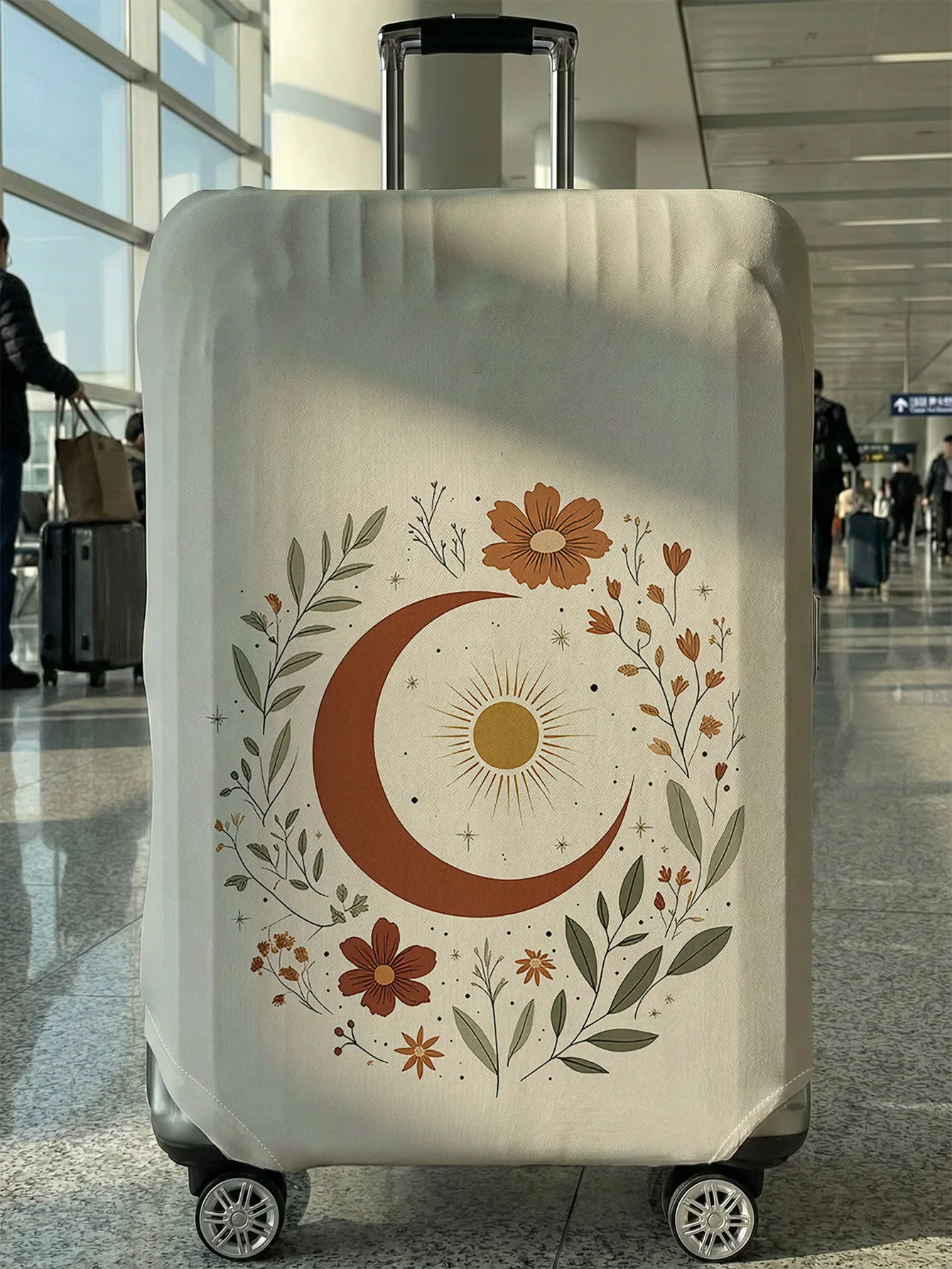 

Теплый коричневый чехол для багажа с принтом солнца, луны и растений, подходит для чемоданов 18-32 дюймов, чехол-накладка на ручку чемодана, дорожные аксессуары