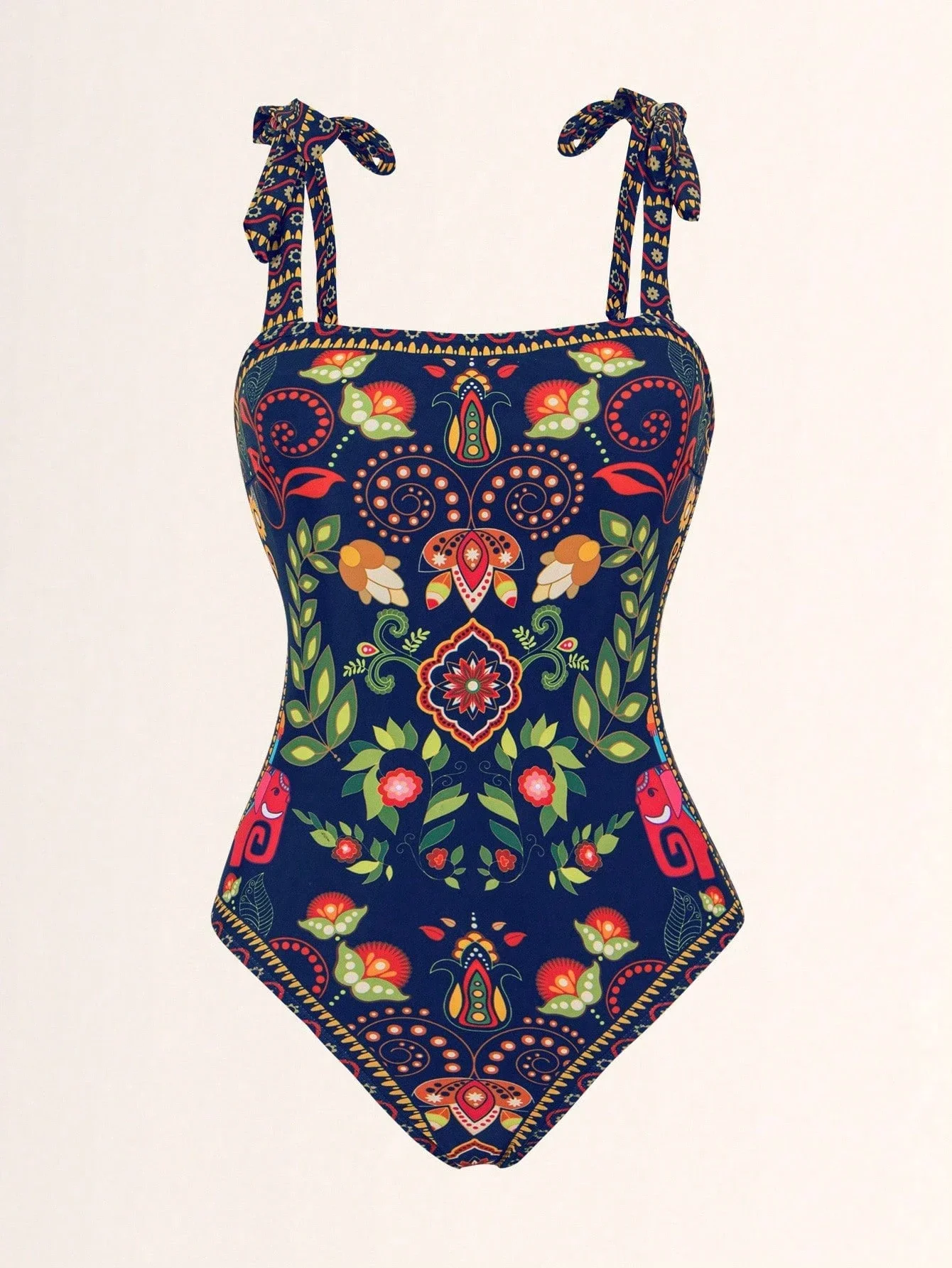 

2 Piece Swimsuit Set With Floral Print And Tie Straps
