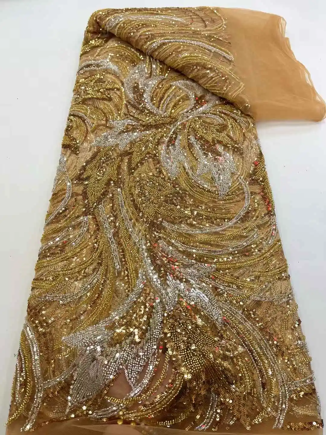 Nigeriano Nuovo Elenco In Rilievo Maglia di Pizzo di Alta Qualità Francese Paillettes Sposa Africana Tessuto di Pizzo Per La Festa Nuziale di Lusso 2025