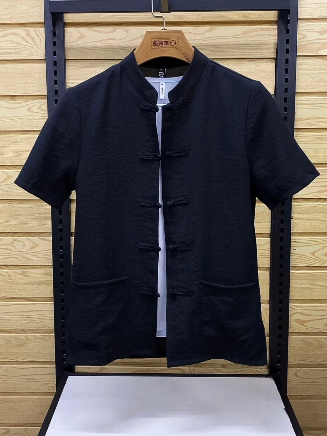 

Summer New Sle Men's ort Sve irt Chinese Button Decorated Casual Stand Collar Tang Costume Faionable Top