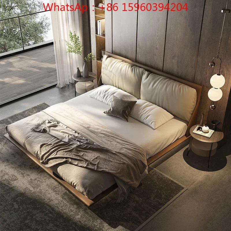 

Кровать Итальянская подвесная кожа, очень простая мягкая упаковка, двойной мастер с лампой, из воловьей кожи, комната высокого класса