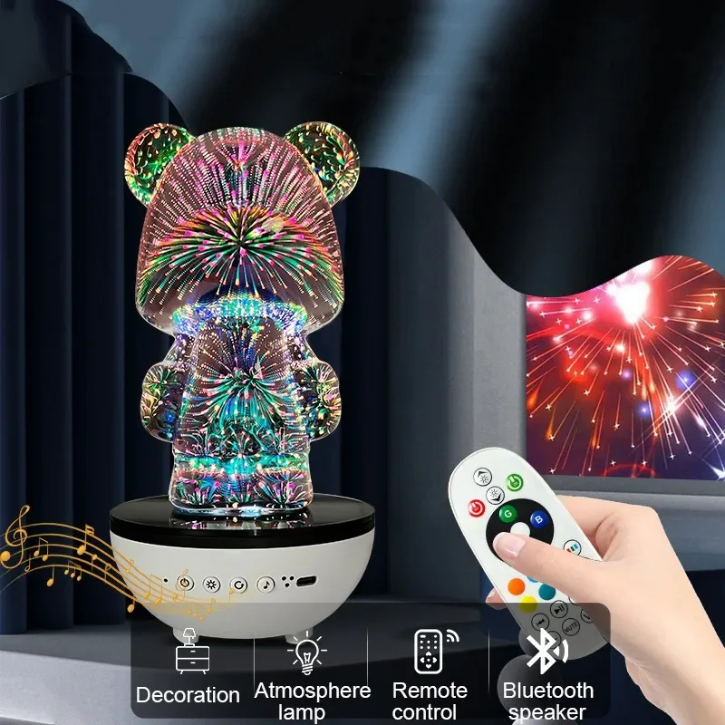 Lampu Malam Ambient Berbentuk Boneka Beruang dengan Speaker Bluetooth Audio Desktop Berwarna-warni Lampu Atmosfer Kamar Tidur yang Bersinar Hadiah Spesial untuk Teman